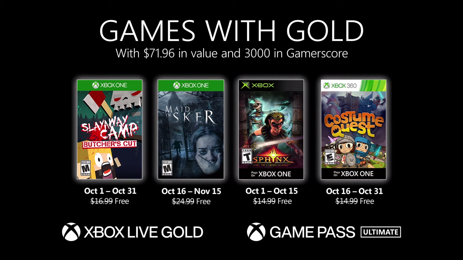 Dragende cirkel Consequent Avonturier Xbox Live Games With Gold Announced For October 2020