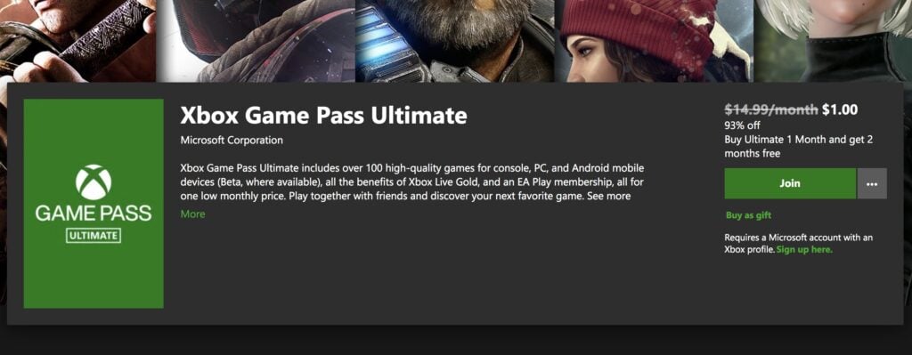 how long will xbox game pass ultimate be $1