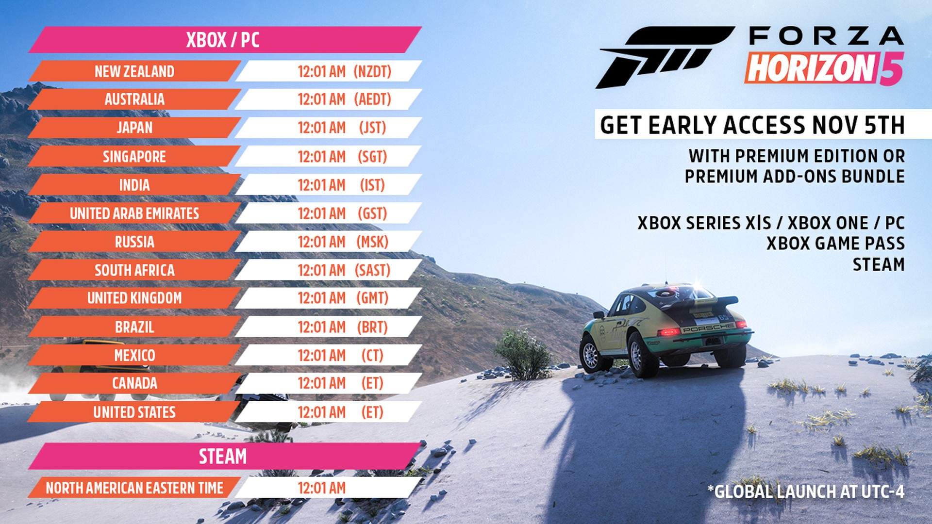 forza horizon 5 release date time zones