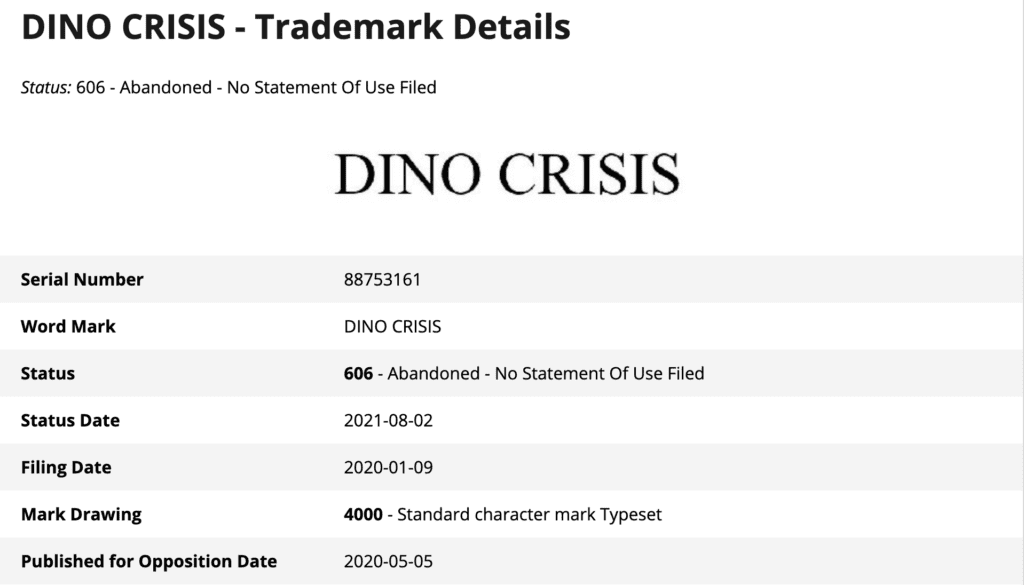 Capcom Abandons Trademark For Online Dino Crisis Game
