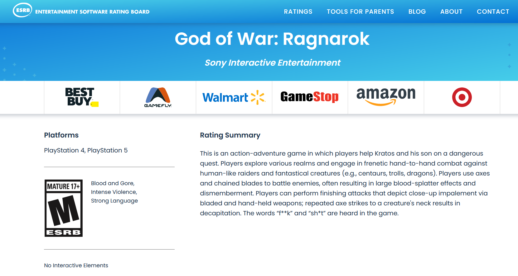 God of war ragnarok rated esrb