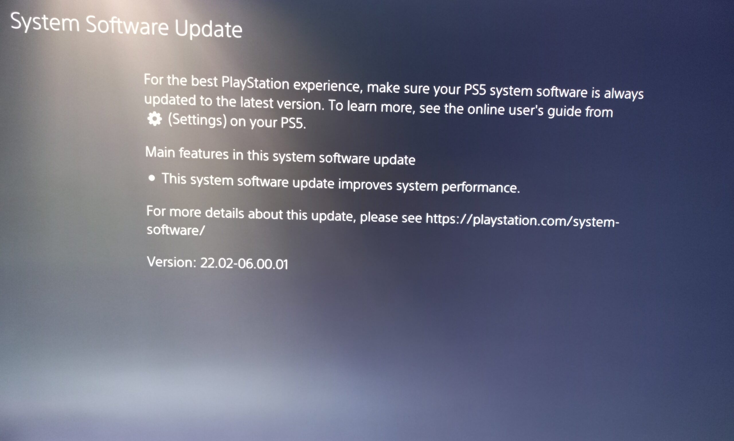 ps5 software Update 22.02.06