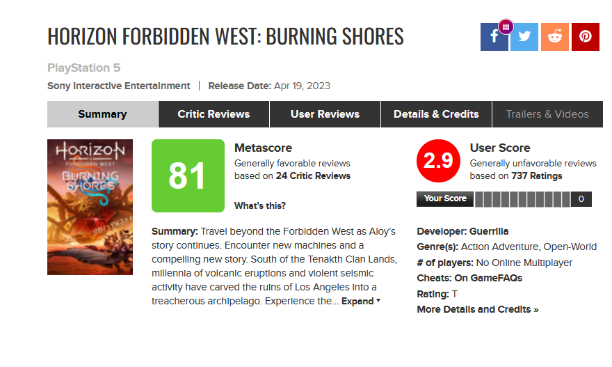 Horizon forbidden west burning shores review bombing