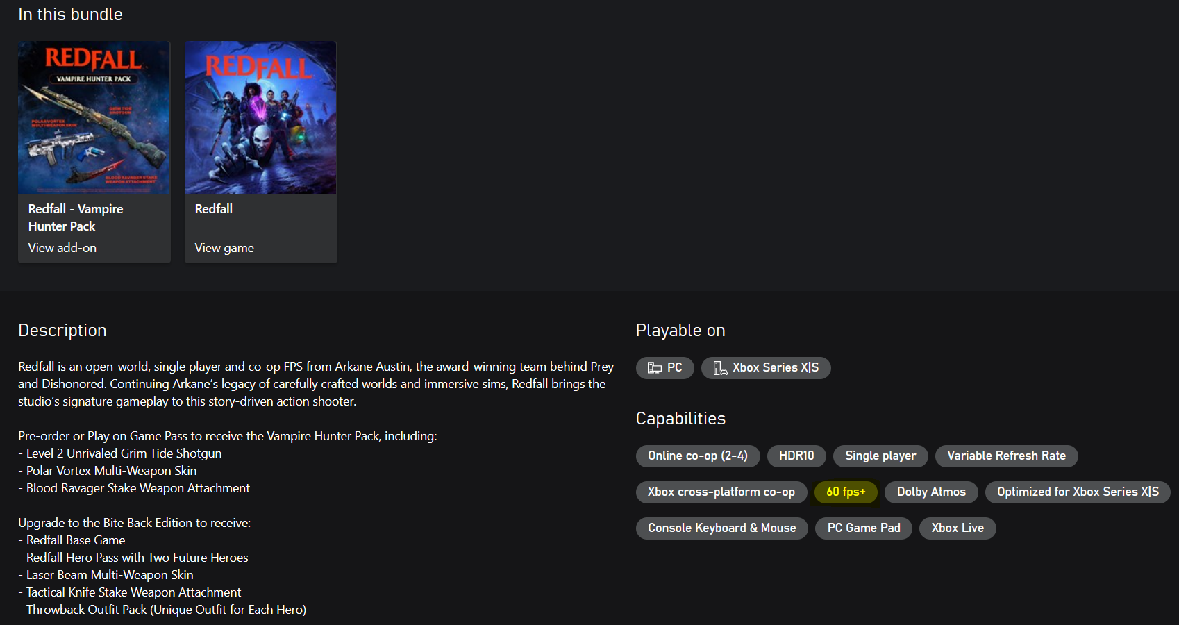 Redfall 60 fps xbox store