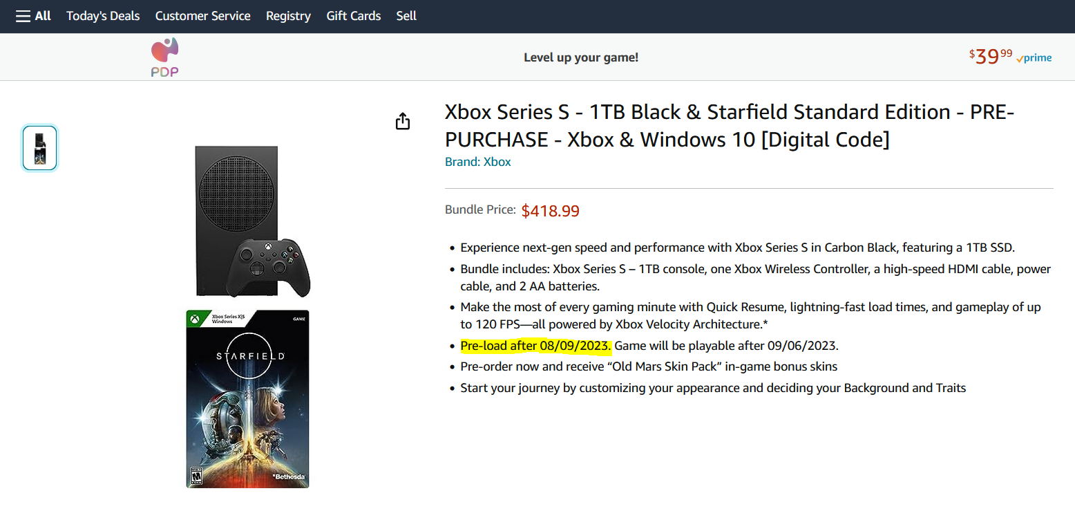 Starfield pre-load size