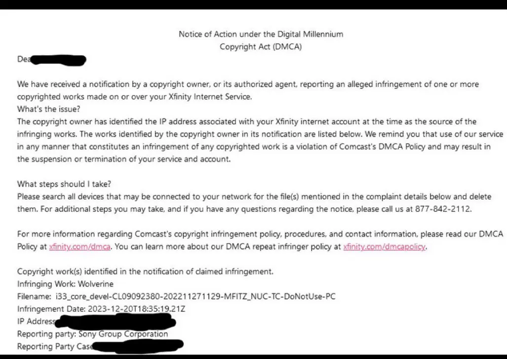 Marvel's wolverine dmca