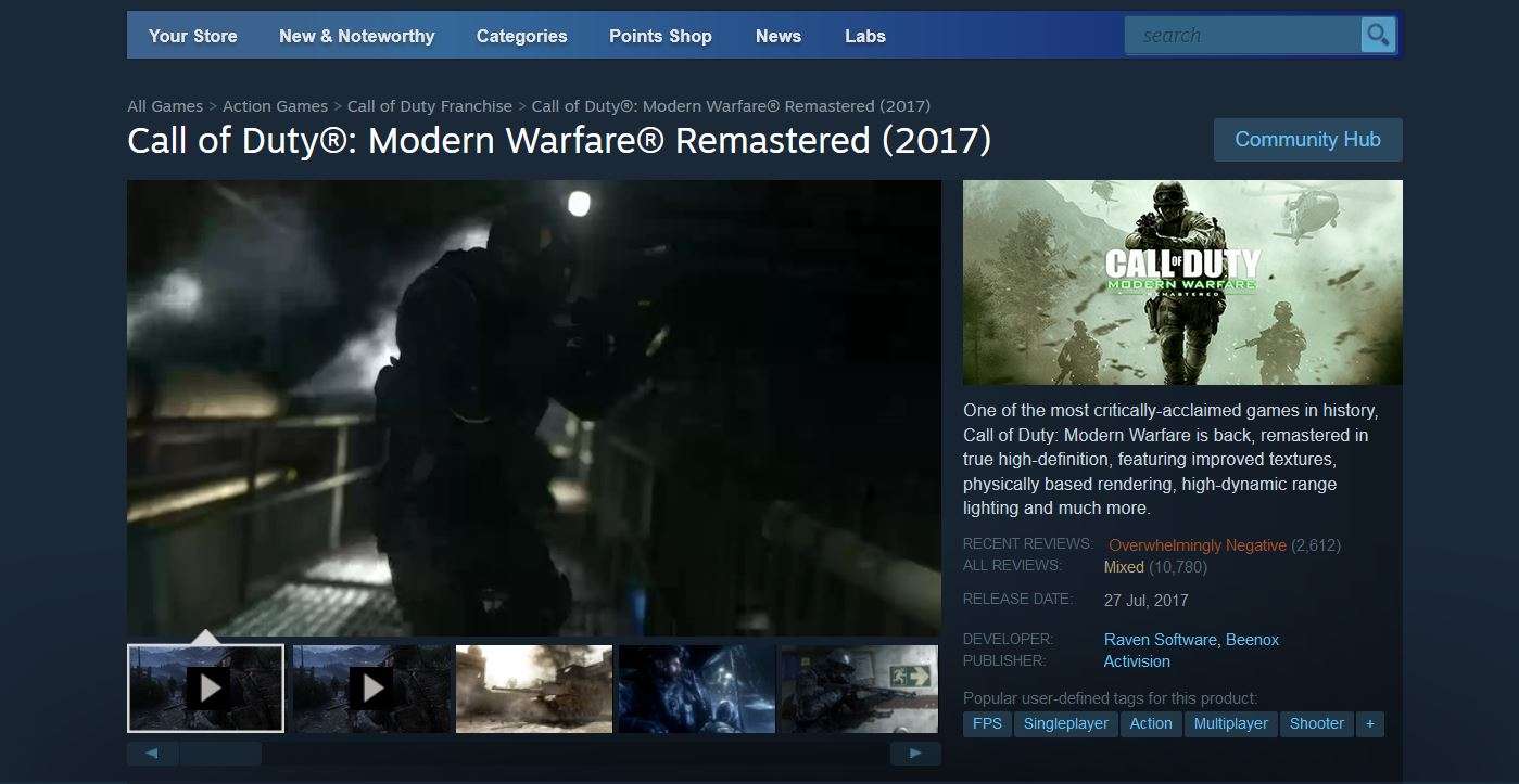 Modern warfare remastered review bombed