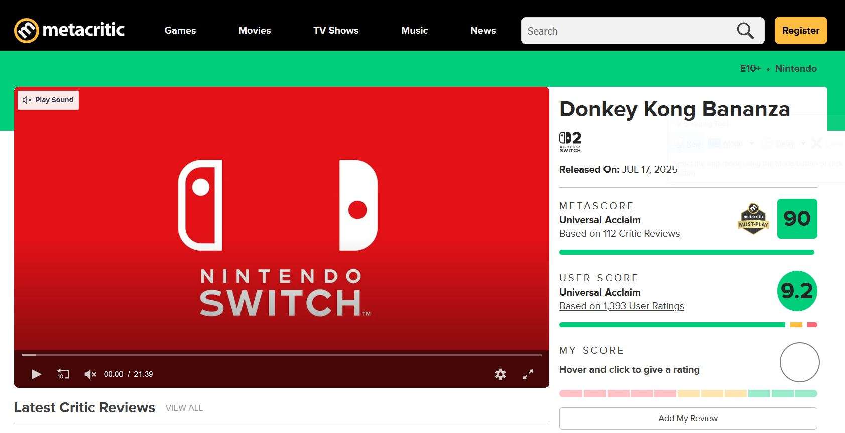 Donkey kong bananza metacritic