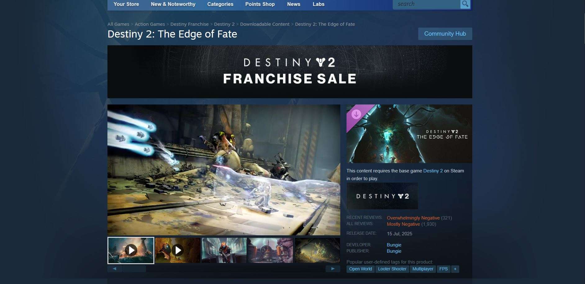 Destiny 2 edge of fate steam reviews
